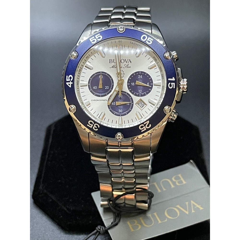 Bulova Marine Star 98B423 Chronograph Silver-White Dial Men's Quartz Watch 41.5M